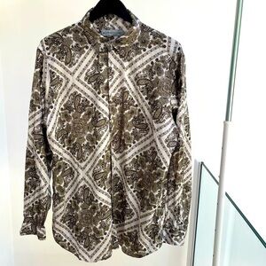ETRO Men’s Cotton button down shirt white brown paisley XXL